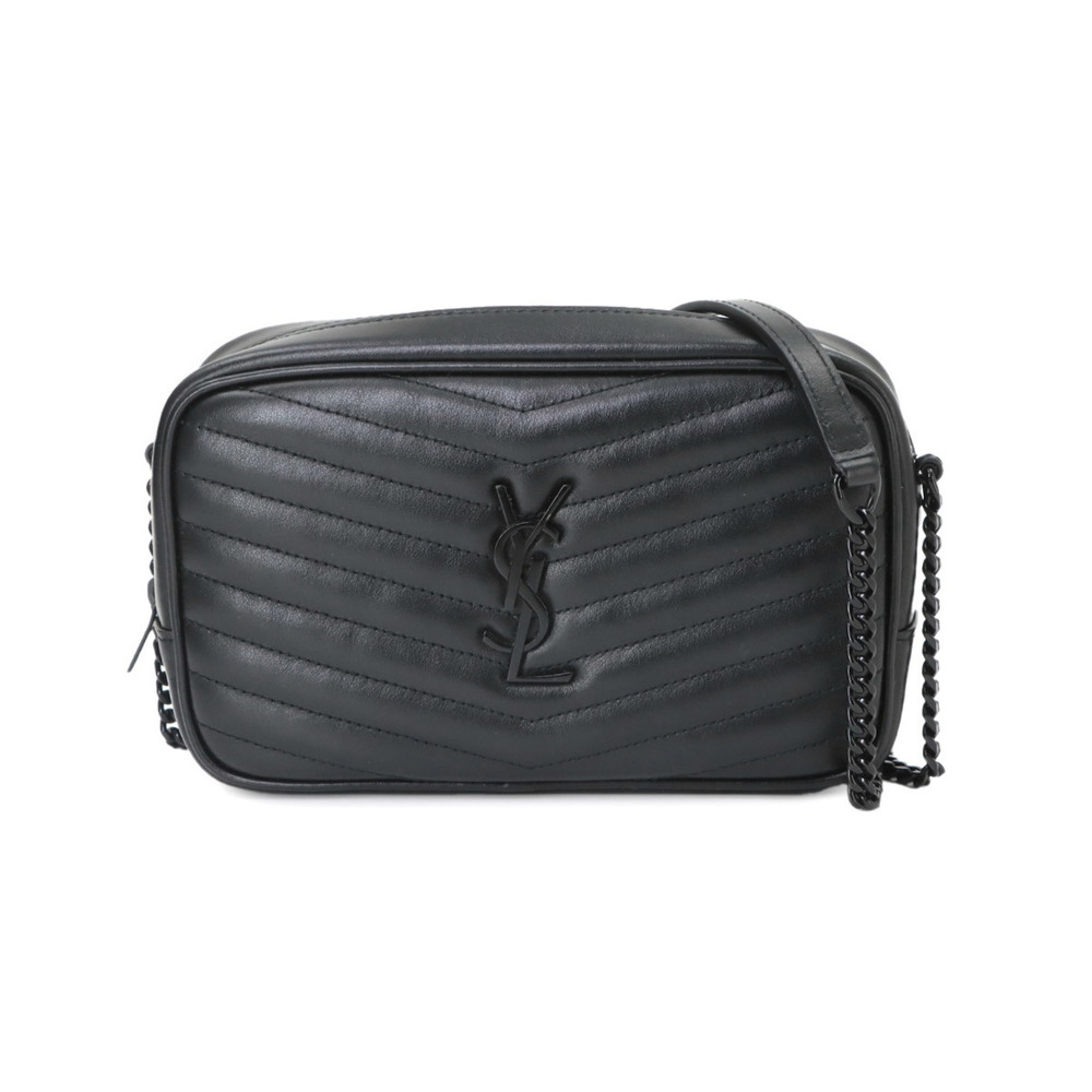 Saint Laurent Lou Chain Shoulder Handbag, Leather, Black, 748849, Black Hardware
